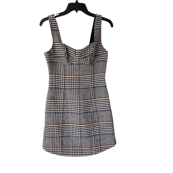 Le’ AL.X Wool Blend Glen Plaid Sweetheart Bustier Mini Dress size XS Black - Picture 2 of 8